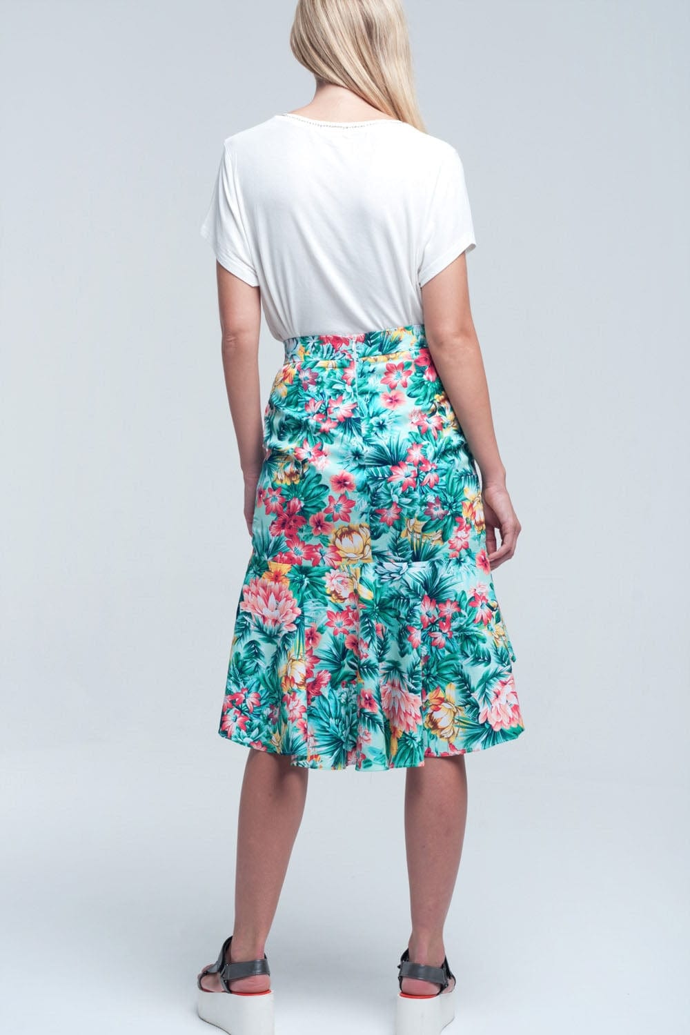 Q2 Women's Skirt Floral asymmetrical green skirt