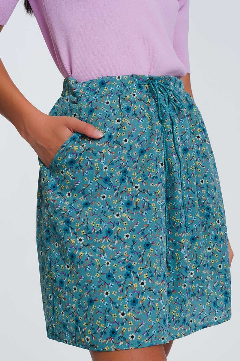 Q2 Women's Skirt Floral Mini Skirt in Green