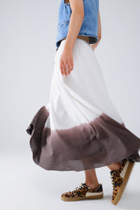 Q2 Women's Skirt Flowy Drop Waist White Skirt With Brown Ombre Detail