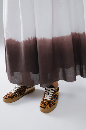 Q2 Women's Skirt Flowy Drop Waist White Skirt With Brown Ombre Detail