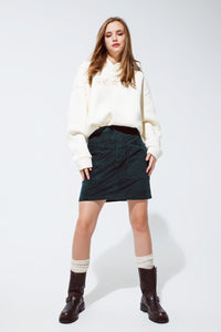 Q2 Women's Skirt Green Corduroy Miniskirt With Pockets