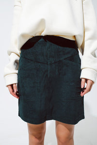 Q2 Women's Skirt Green Corduroy Miniskirt With Pockets