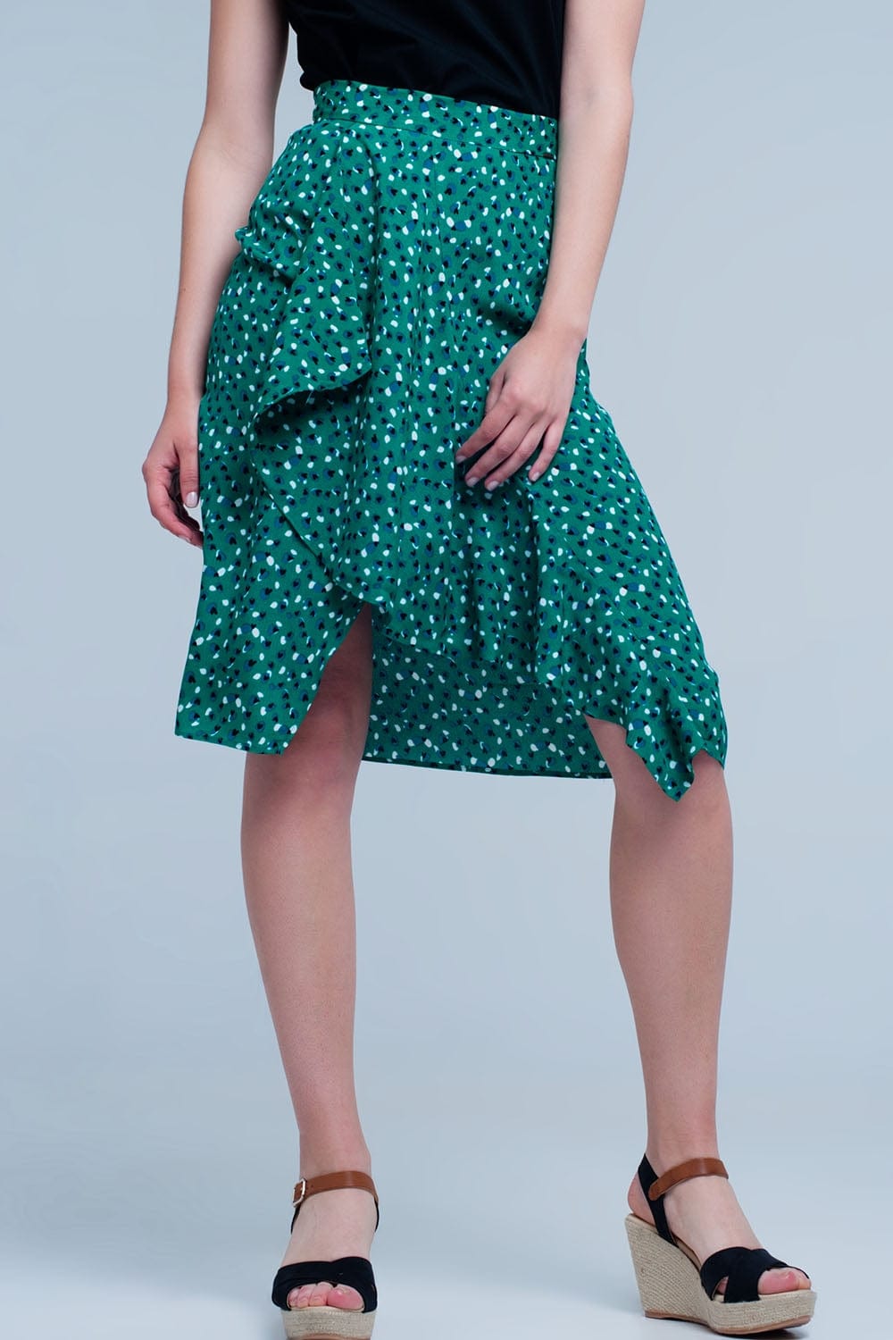 Q2 Women's Skirt Green Skirt with Flower Print