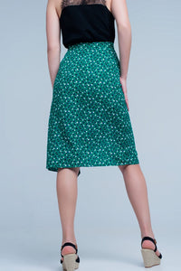 Q2 Women's Skirt Green Skirt with Flower Print