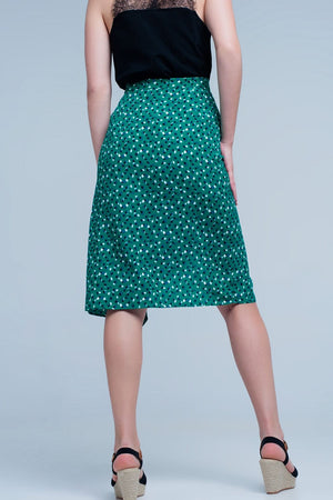 Q2 Women's Skirt Green Skirt with Flower Print