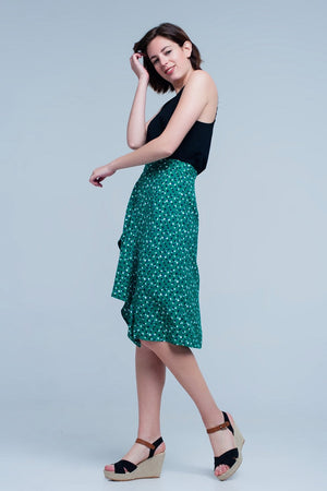 Q2 Women's Skirt Green Skirt with Flower Print