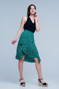 Q2 Women's Skirt Green Skirt with Flower Print