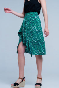 Q2 Women's Skirt Green Skirt with Flower Print