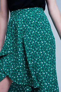 Q2 Women's Skirt Green Skirt with Flower Print