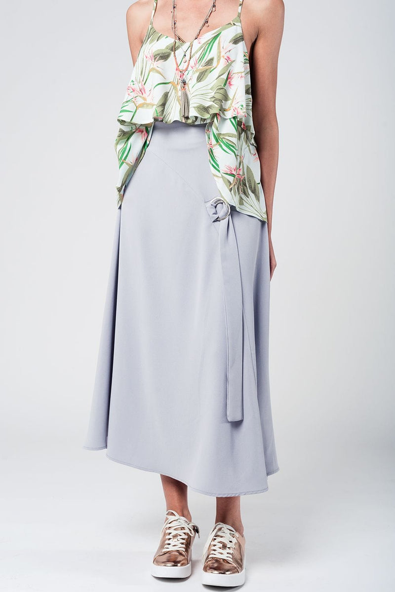 Q2 Women's Skirt Grey midi skirt with belt