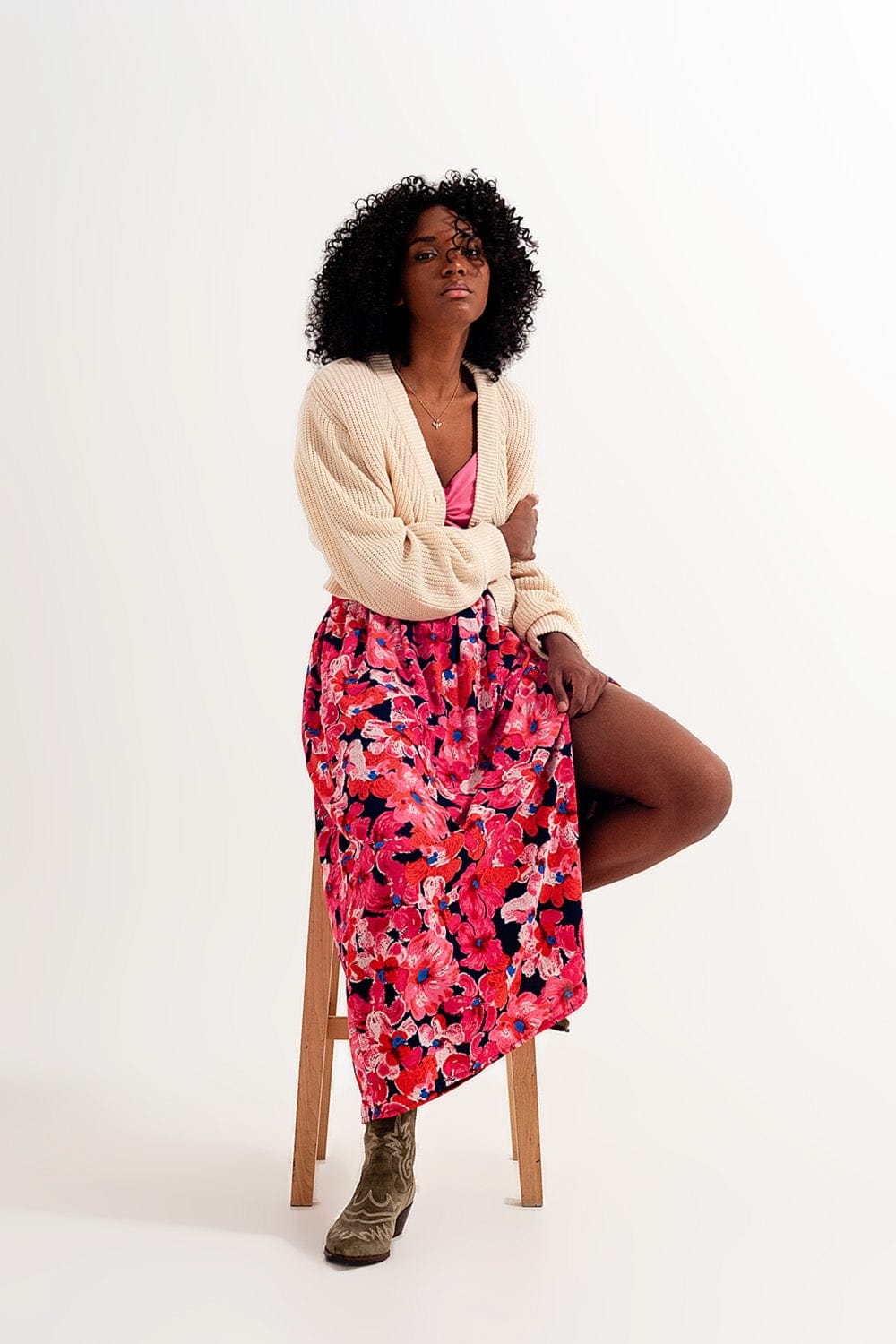 Q2 Women's Skirt Hot Pink Floral Print Skirt