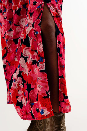 Q2 Women's Skirt Hot Pink Floral Print Skirt