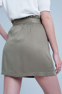 Q2 Women's Skirt Khaki Mini Skirt with Bow Detail