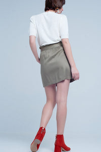 Q2 Women's Skirt Khaki Mini Skirt with Bow Detail