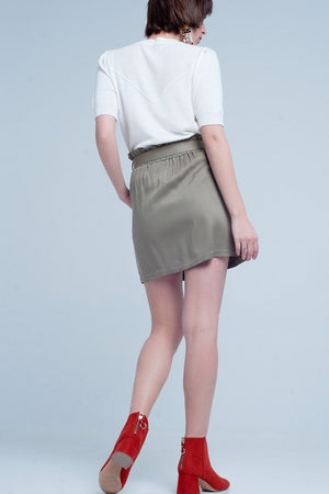 Q2 Women's Skirt Khaki Mini Skirt with Bow Detail