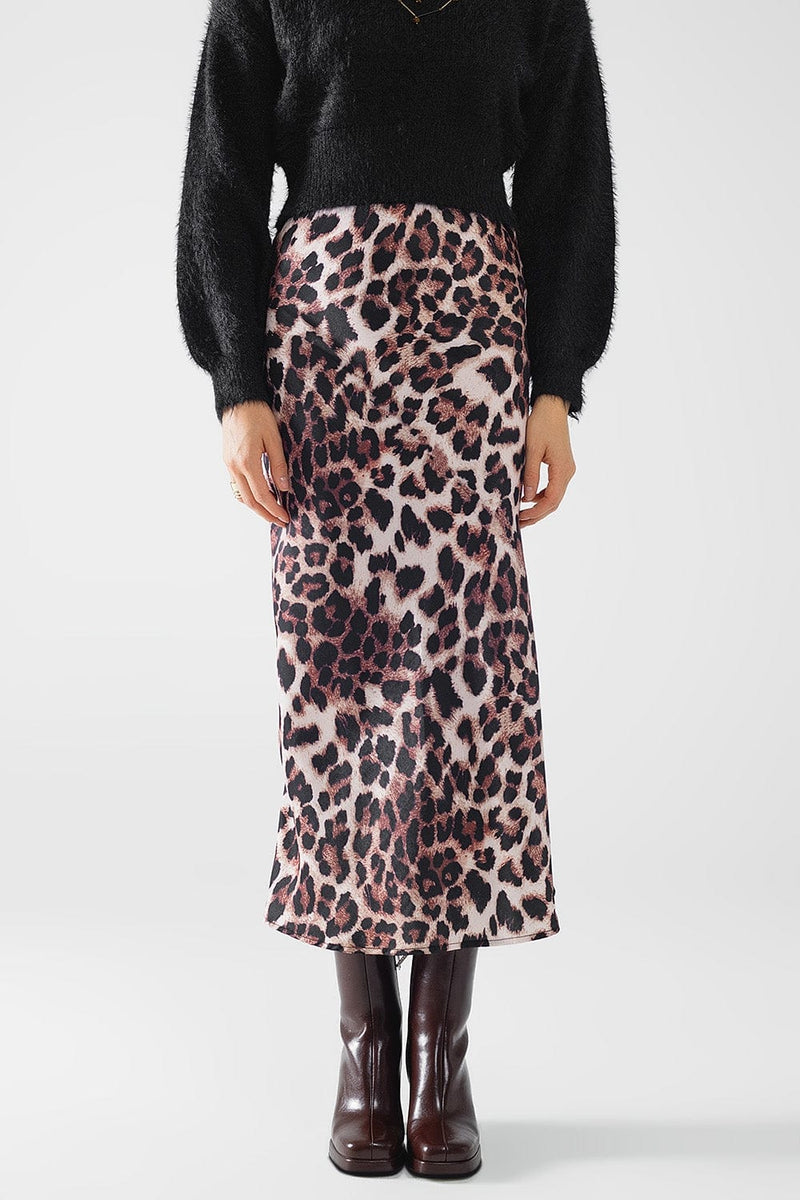 Q2 Women's Skirt Leopard Print Mid-Rise Flared Midi Skirt