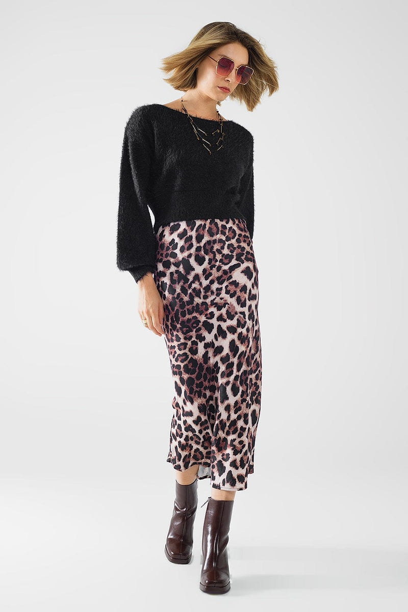 Q2 Women's Skirt Leopard Print Mid-Rise Flared Midi Skirt