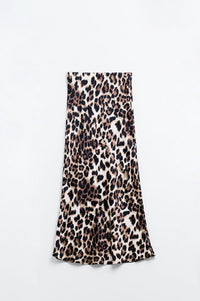 Q2 Women's Skirt Leopard Print Mid-Rise Flared Midi Skirt