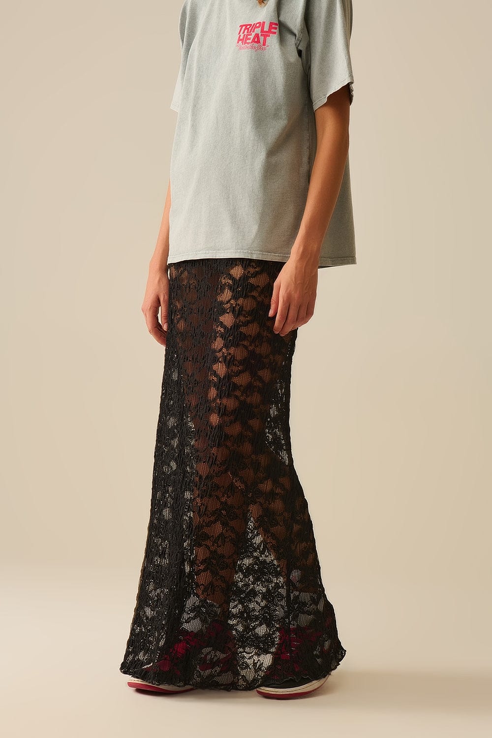 Q2 Women's Skirt Long Sheer Black Bohemian Style Skirt