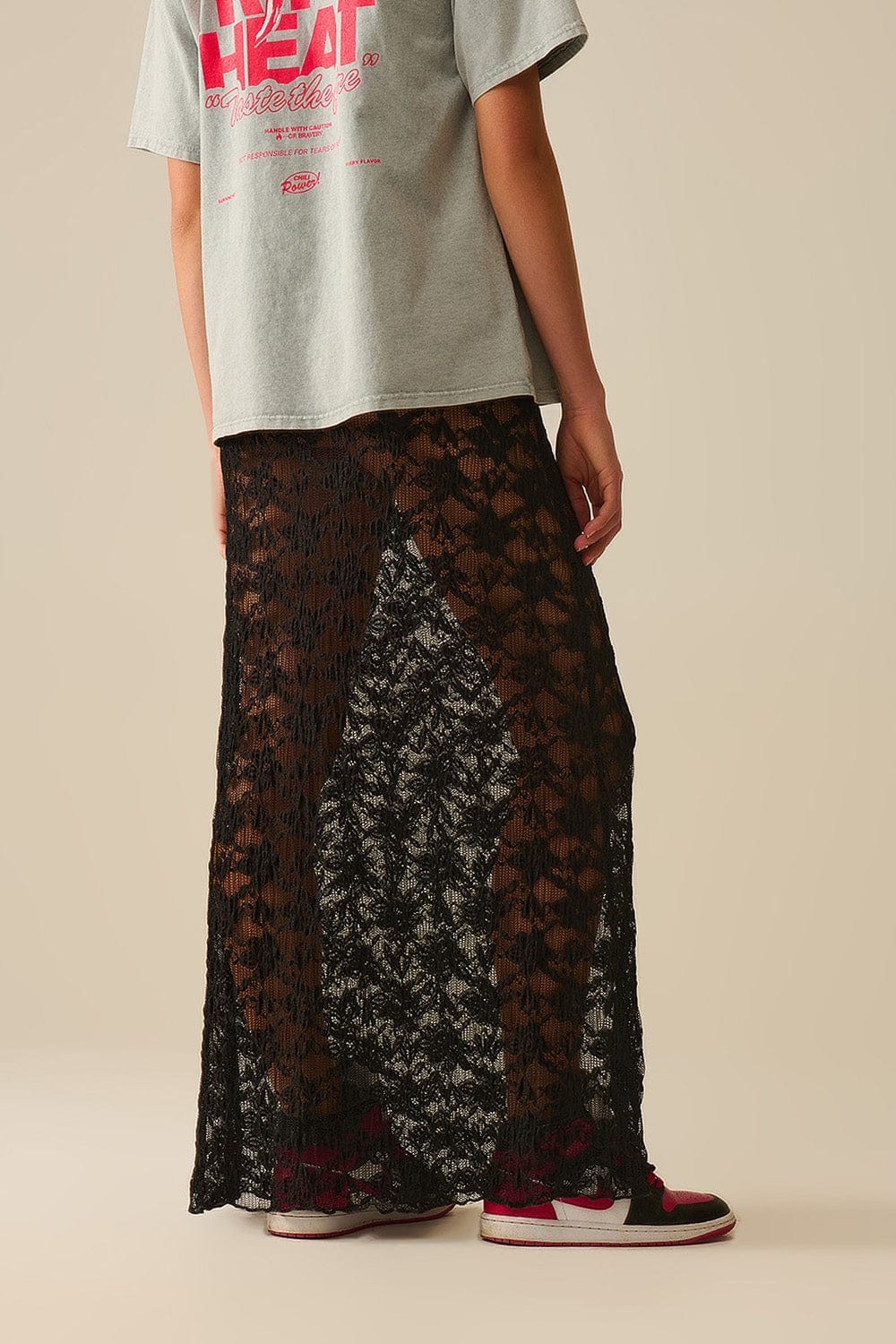 Q2 Women's Skirt Long Sheer Black Bohemian Style Skirt