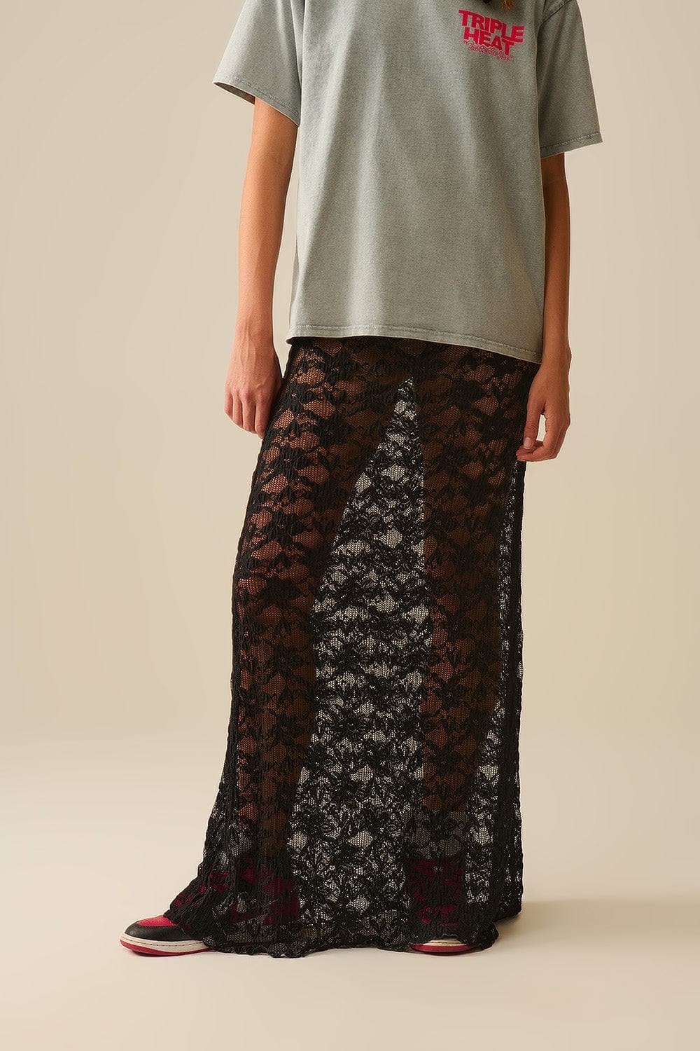 Q2 Women's Skirt Long Sheer Black Bohemian Style Skirt