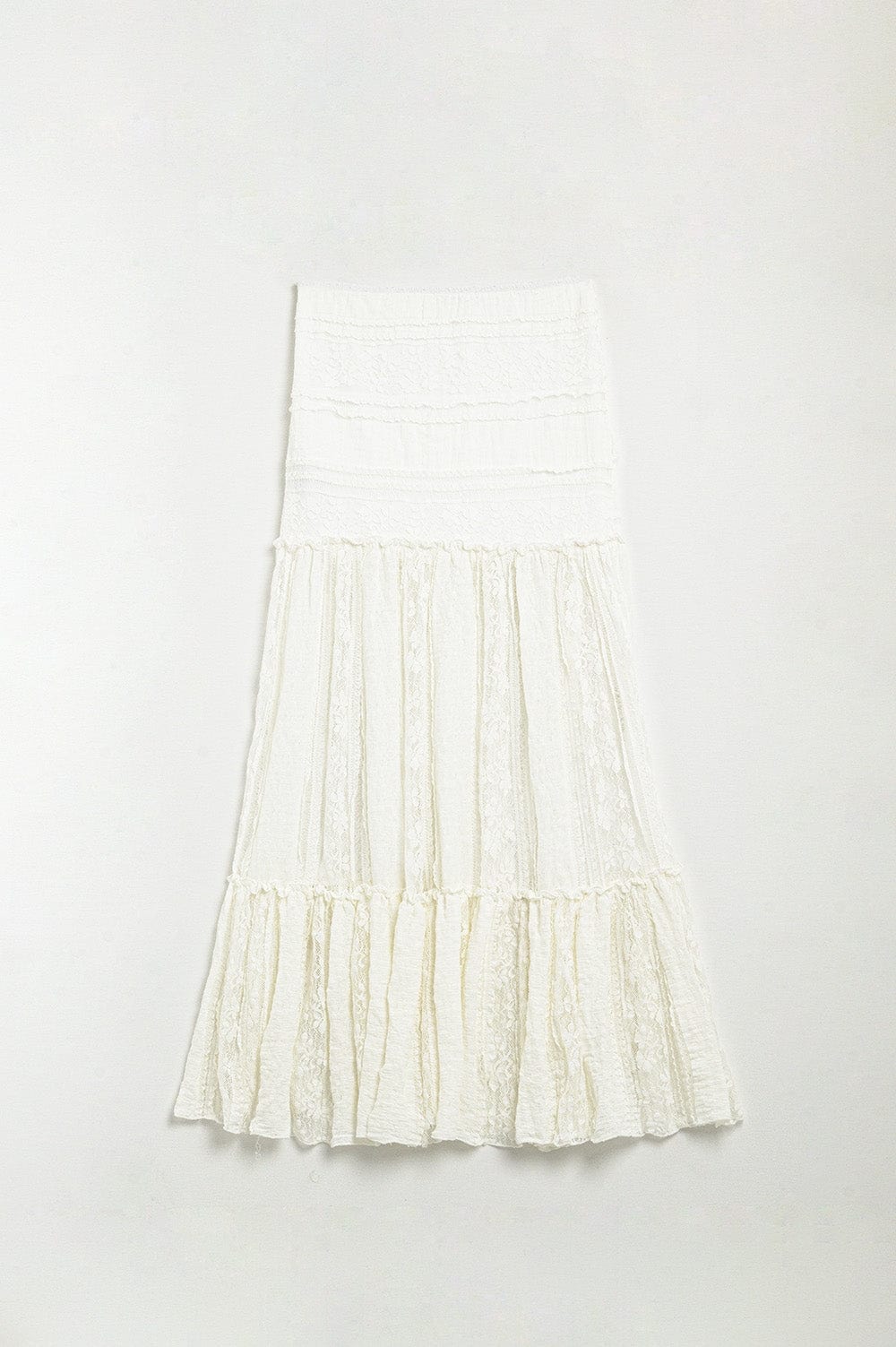 Q2 Women's Skirt Long White Lace Skirt Fitted At The Waist