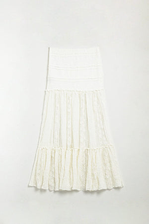 Q2 Women's Skirt Long White Lace Skirt Fitted At The Waist