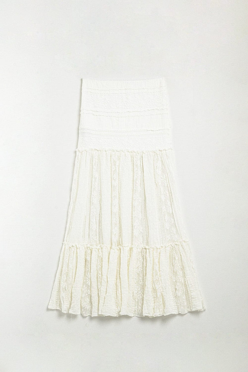 Q2 Women's Skirt Long White Lace Skirt Fitted At The Waist