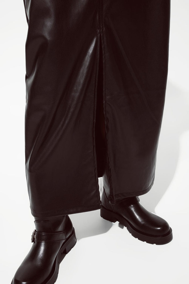 Q2 Women's Skirt Maxi Faux Leather Skirt With Cut At The Front