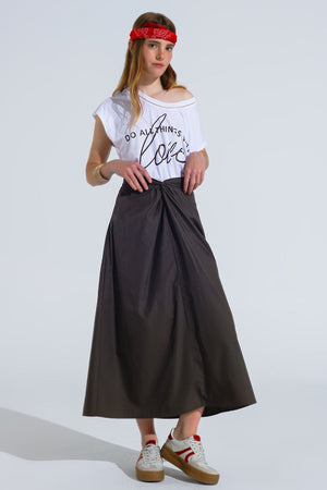 Q2 Women's Skirt Maxi Khaki Poplin Skirt With Knot Detail At The Waist