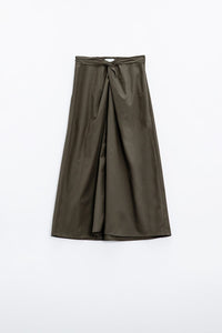 Q2 Women's Skirt Maxi Khaki Poplin Skirt With Knot Detail At The Waist