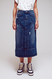 Q2 Women's Skirt Maxi Pencil Denim Skirt With Panel Details In The Front