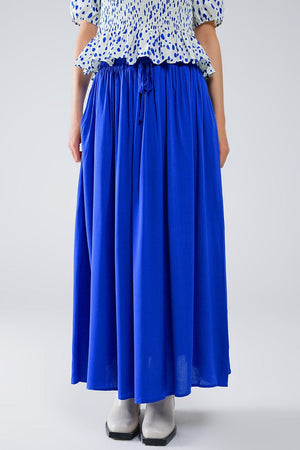 Q2 Women's Skirt Maxi Skirt In Blue Fluid Fabric With Elastic Waist