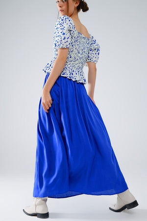 Q2 Women's Skirt Maxi Skirt In Blue Fluid Fabric With Elastic Waist