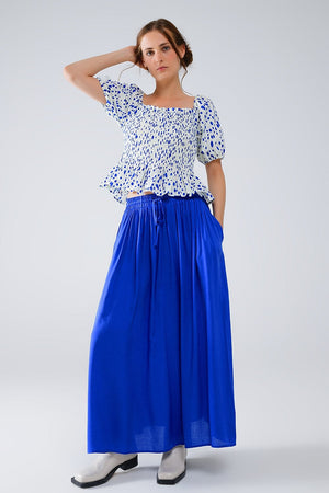 Q2 Women's Skirt Maxi Skirt In Blue Fluid Fabric With Elastic Waist