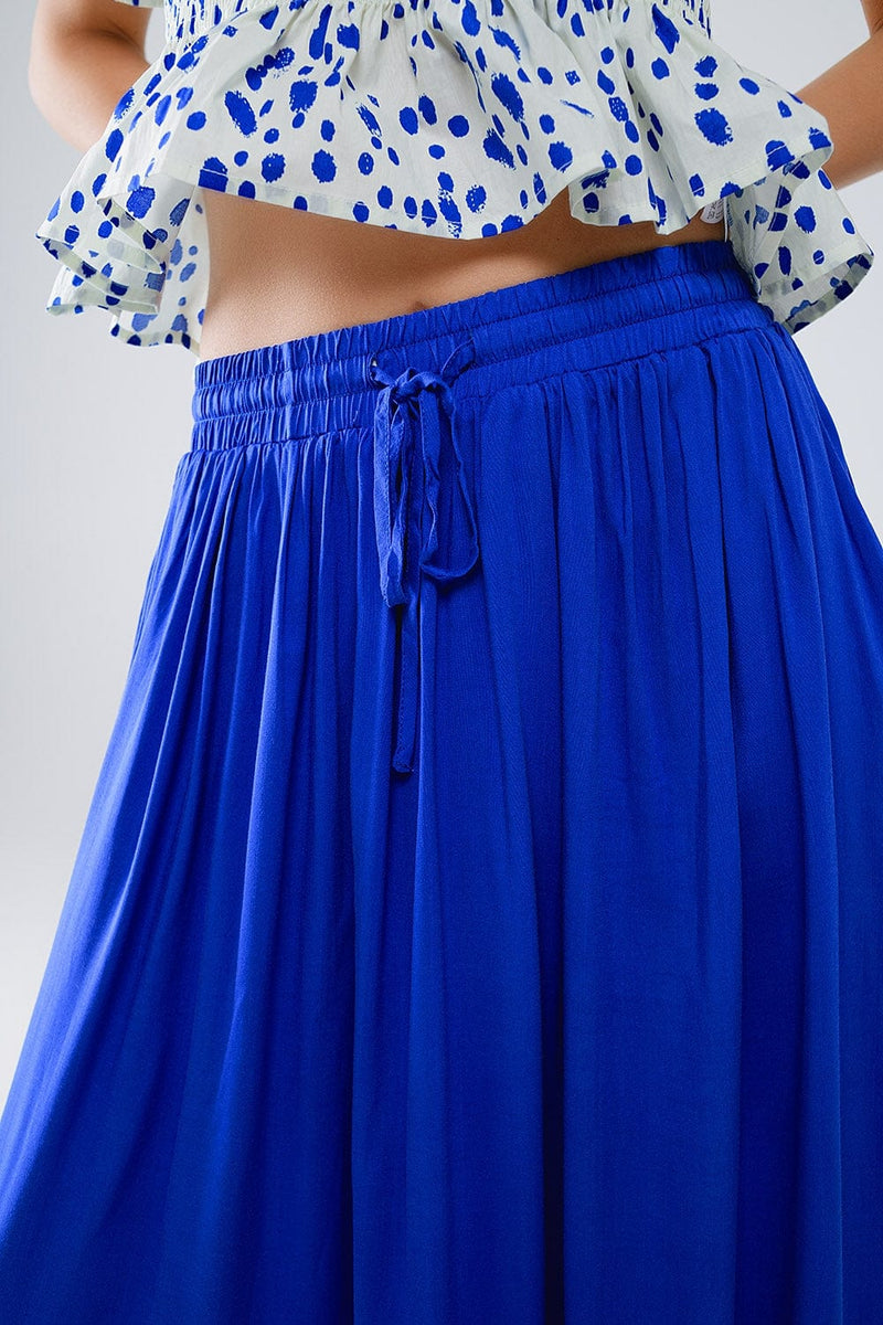 Q2 Women's Skirt Maxi Skirt In Blue Fluid Fabric With Elastic Waist