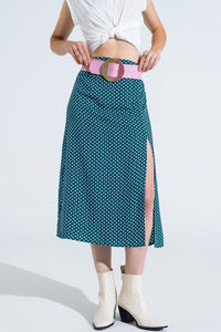 Q2 Women's Skirt Maxi Skirt In Green With Flower Print And Side Slit