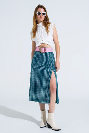 Q2 Women's Skirt Maxi Skirt In Green With Flower Print And Side Slit