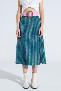 Q2 Women's Skirt Maxi Skirt In Green With Flower Print And Side Slit