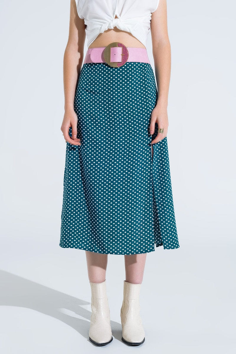 Q2 Women's Skirt Maxi Skirt In Green With Flower Print And Side Slit