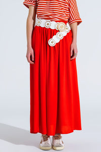 Q2 Women's Skirt Maxi Skirt In Red Fluid Fabric With Elastic Waist