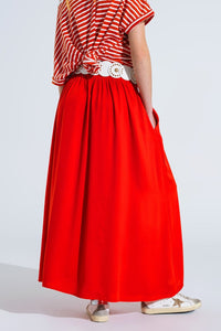 Q2 Women's Skirt Maxi Skirt In Red Fluid Fabric With Elastic Waist