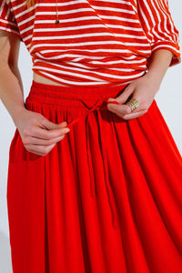 Q2 Women's Skirt Maxi Skirt In Red Fluid Fabric With Elastic Waist