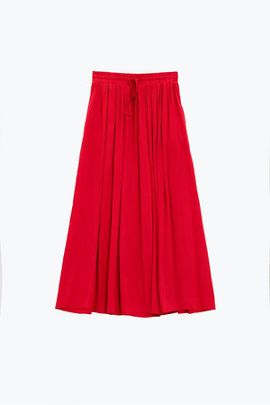 Q2 Women's Skirt Maxi Skirt In Red Fluid Fabric With Elastic Waist