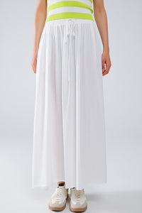 Q2 Women's Skirt Maxi Skirt In White Fluid Fabric With Elastic Waist