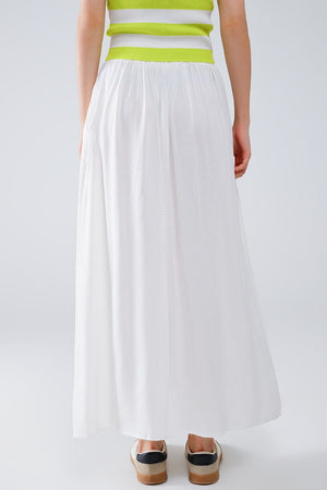 Q2 Women's Skirt Maxi Skirt In White Fluid Fabric With Elastic Waist