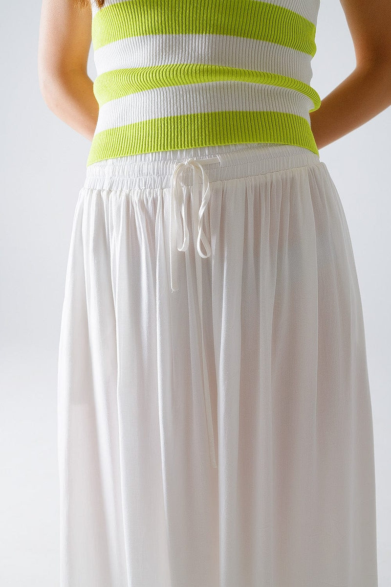 Q2 Women's Skirt Maxi Skirt In White Fluid Fabric With Elastic Waist