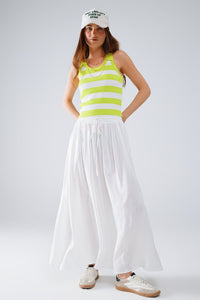 Q2 Women's Skirt Maxi Skirt In White Fluid Fabric With Elastic Waist