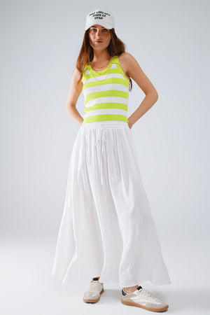 Q2 Women's Skirt Maxi Skirt In White Fluid Fabric With Elastic Waist