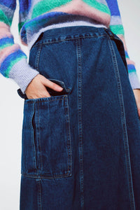 Q2 Women's Skirt Maxi Wrap Denim Skirt With Pocket Detail